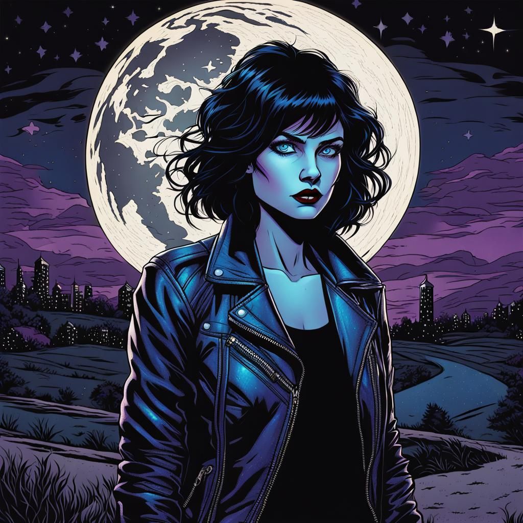 Vampire in Comic Book Art Style under Moonlight