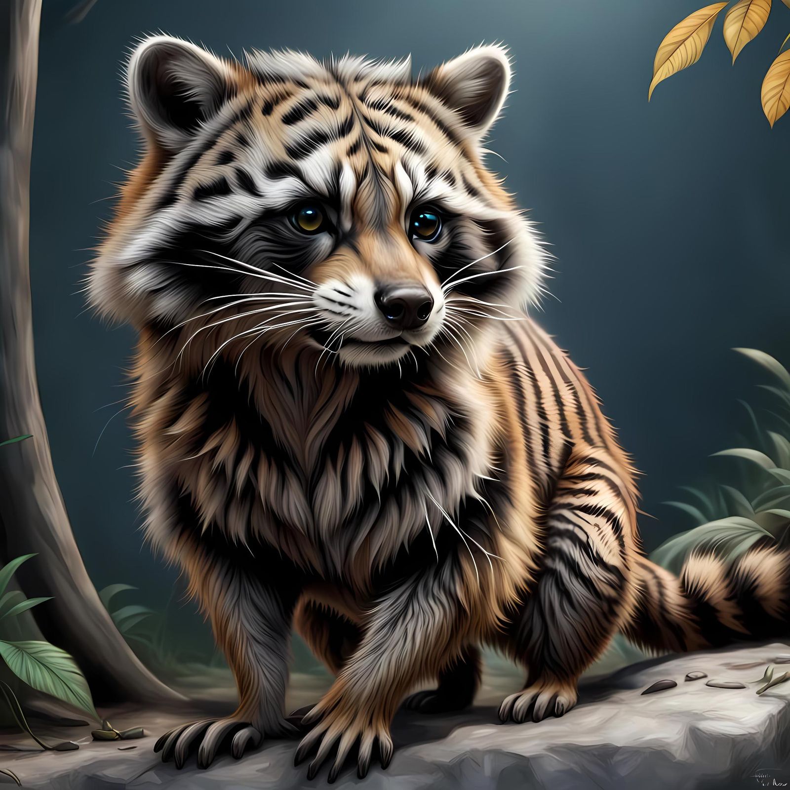Photorealistic Raccoon-Tiger Hybrid in 4K
