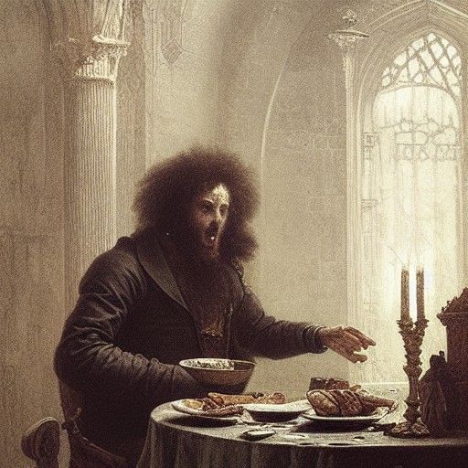 Horror Castle Breakfast Scene in Doré Style