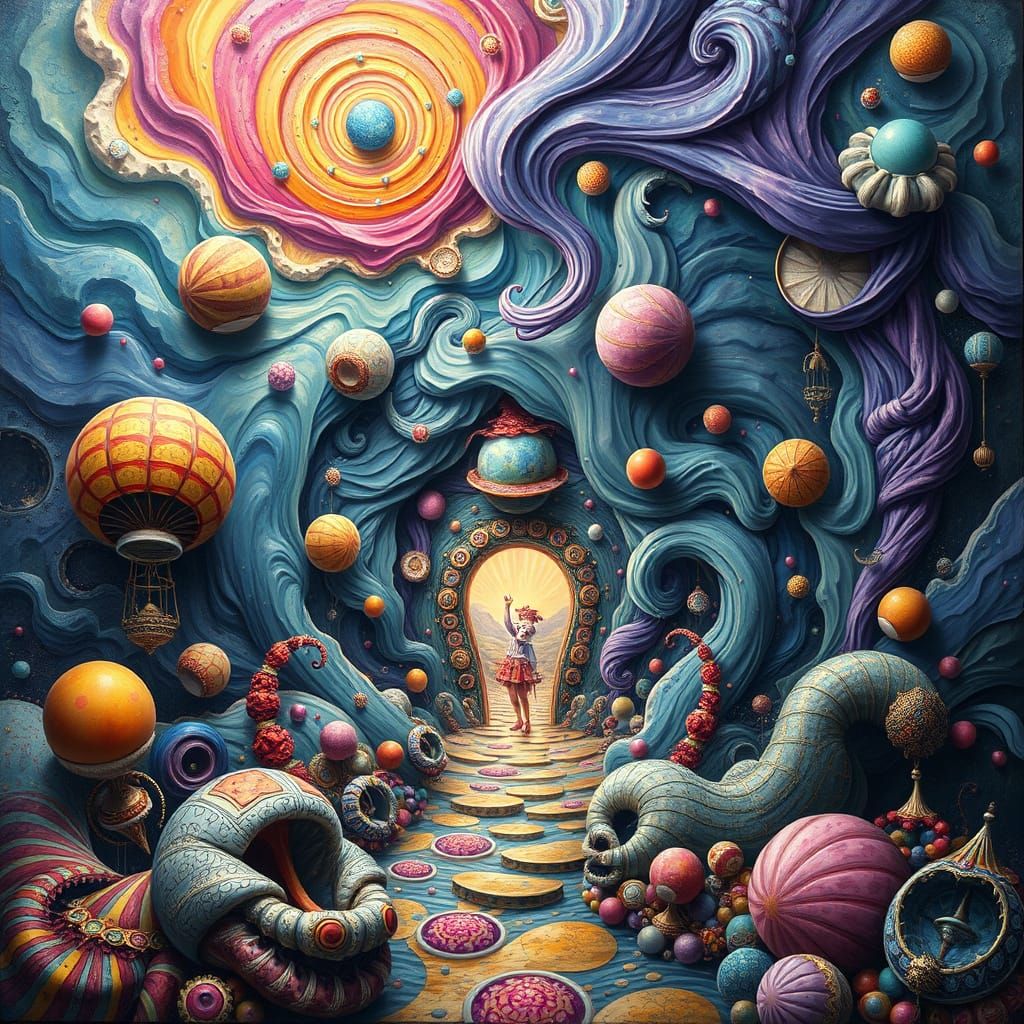 Surreal Gateway Portal with Clown in Impasto Style