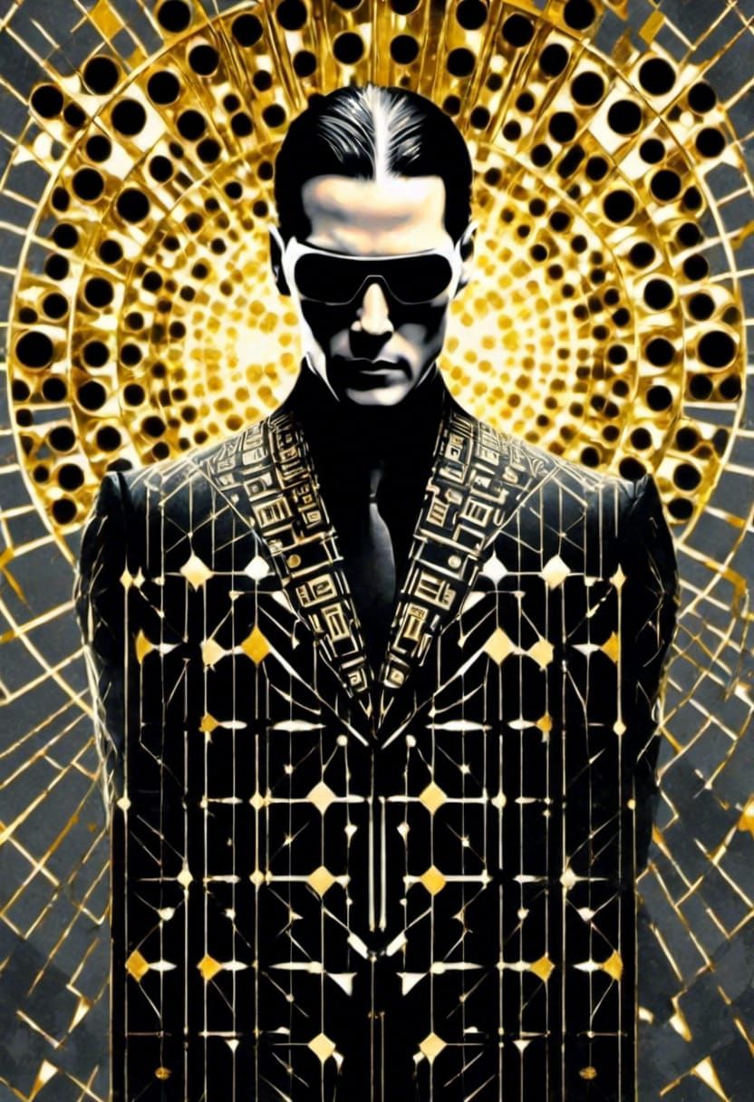 Art Deco Neo Illustration in Black, White, and Gold