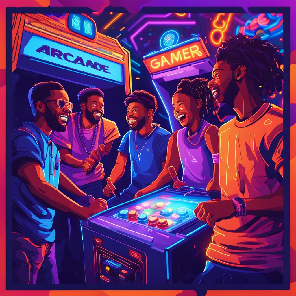 Arcade Gamers Poster in Hyper-Realistic Digital Art