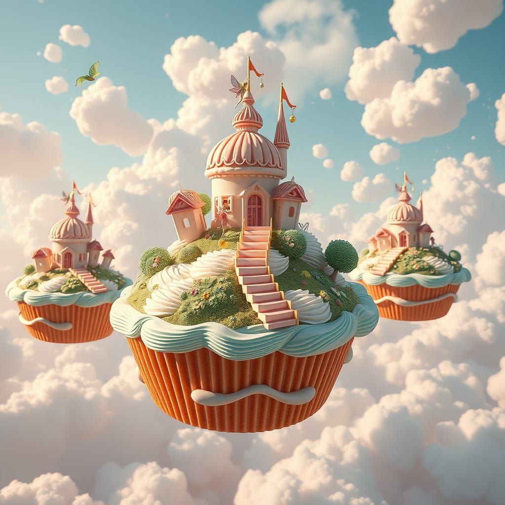 Fairytale Cupcake Islands Floating in Marshmallow Sky