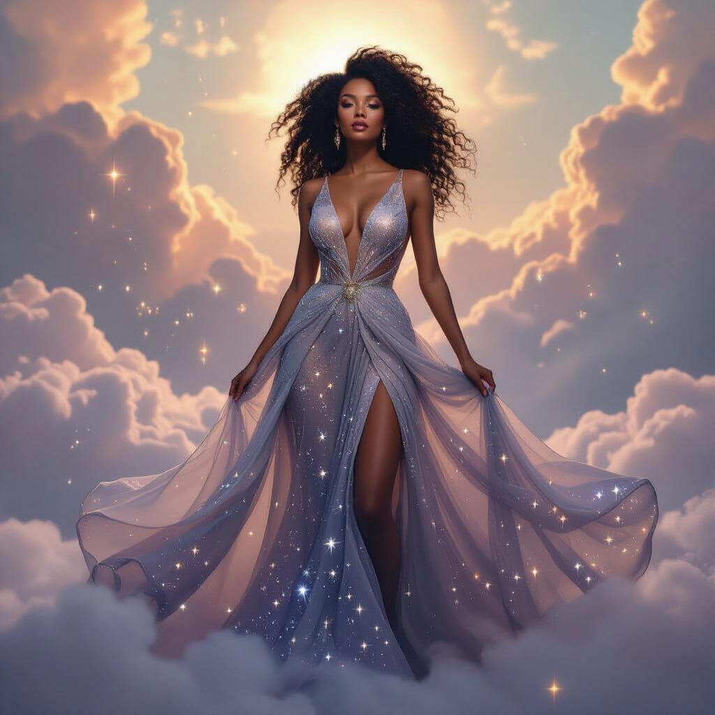 Celestial Afro-Latina Singer in Ethereal Pre-Raphaelite Styl...