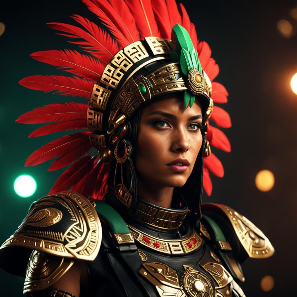 Aztec Goddess in Cyberpunk Armor: 3D Hyperrealism