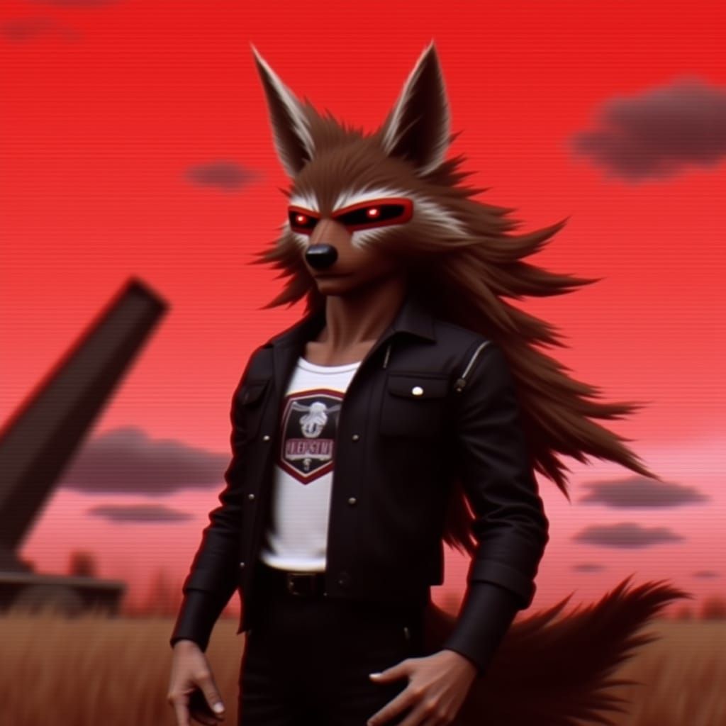 Cyberpunk Raccoon-Like Creature in a Distorted Retro-Futuris...