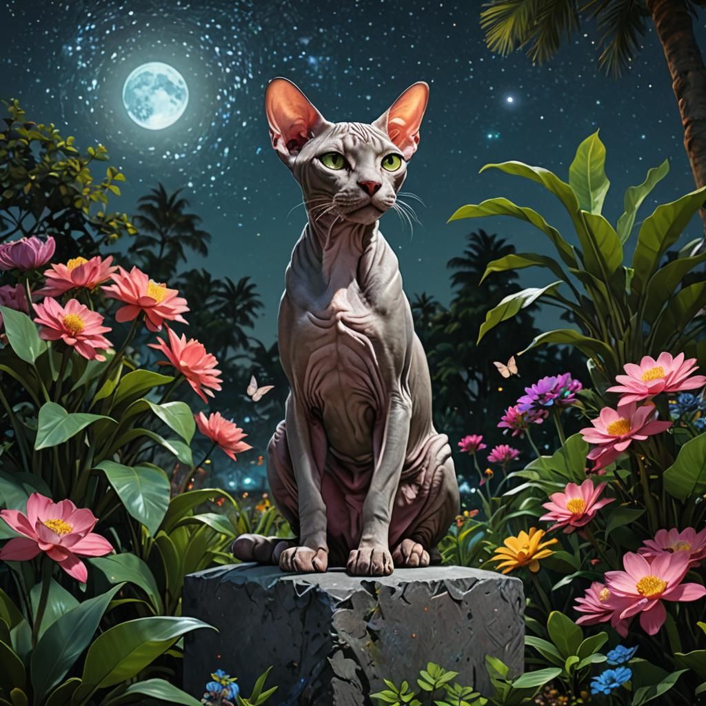 Sphynx Cat as Egyptian Priestess in Digital Art