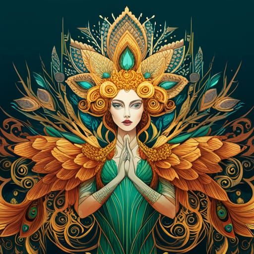 Luminous Queen of Peacocks Digital Painting