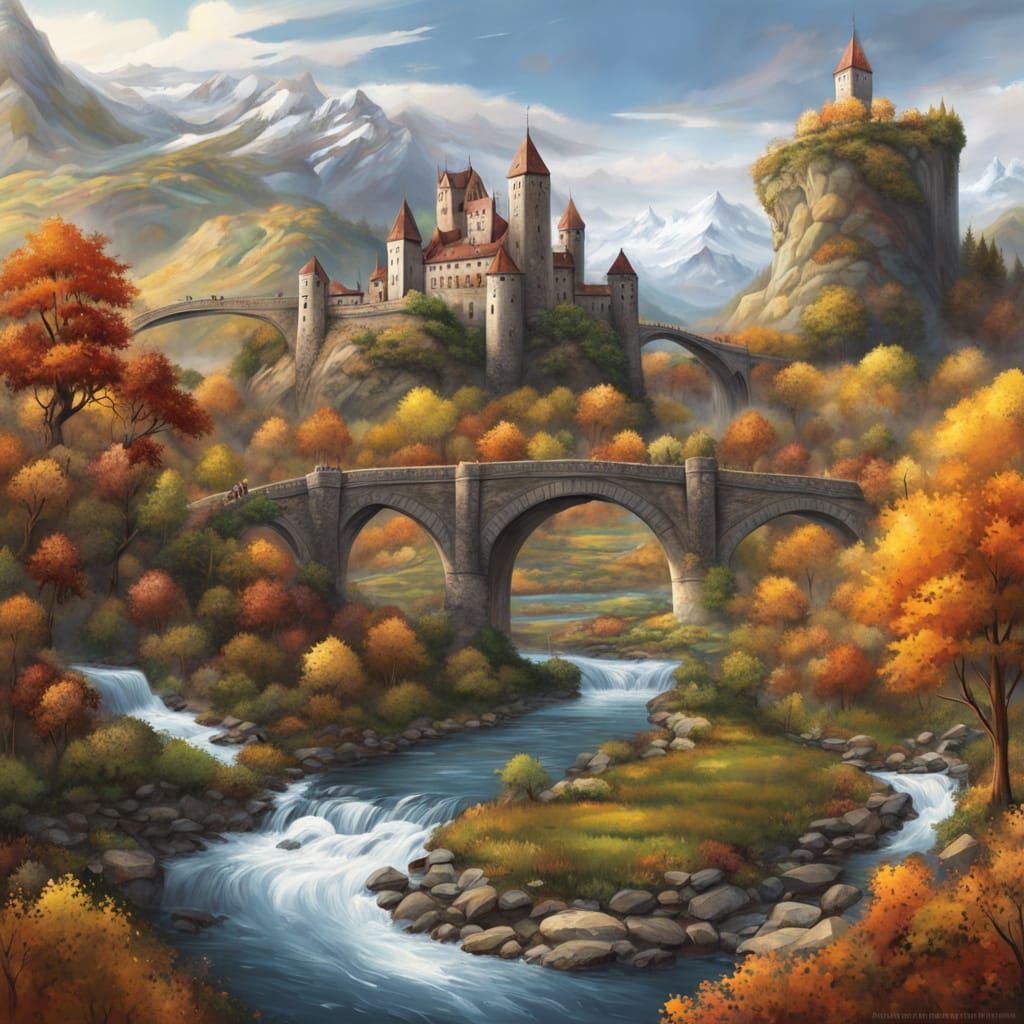 Fantasy Landscape Digital Painting with River and Castle