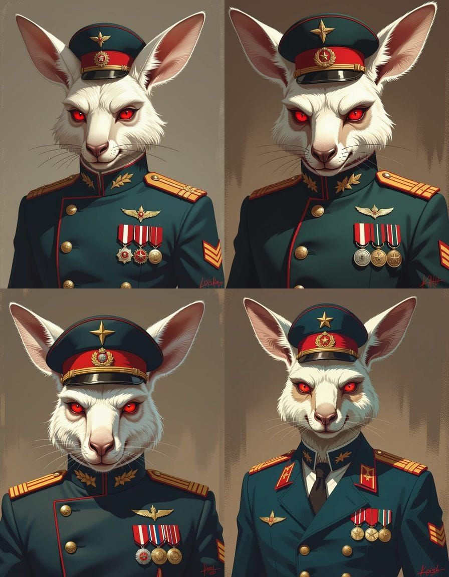 Intimidating Albino Kangaroo in KGB Uniform, Digital Paintin...