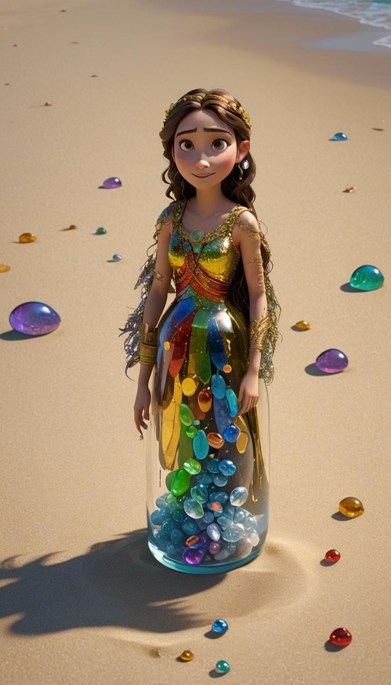 Golden Fairy on Beach with Rainbow Fairy Dust