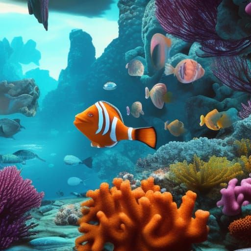 Colorful Underwater World with Coral and Sea Life