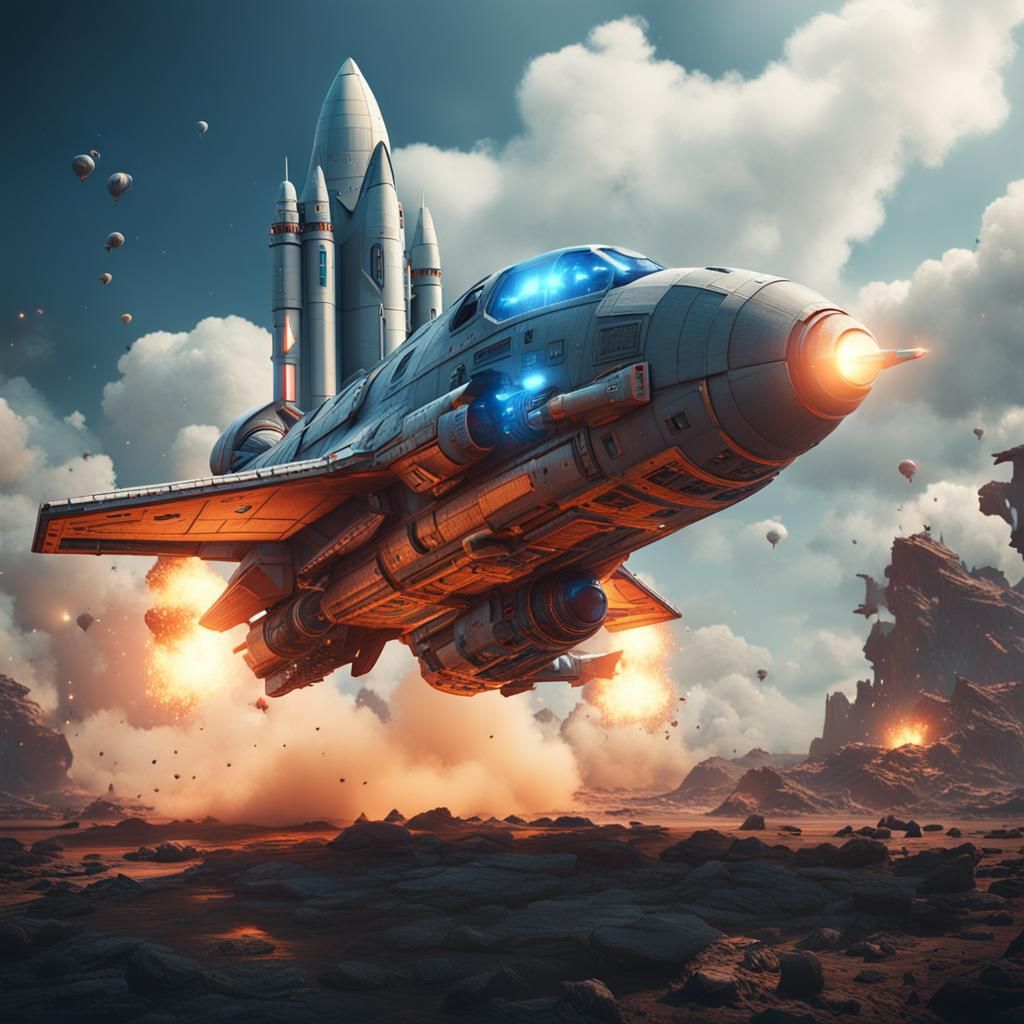 Futuristic Rocket Launch: Detailed Matte Painting