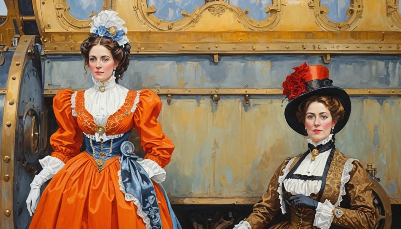 Victorian Ladies in Cheese Dresses Gouache Masterpiece