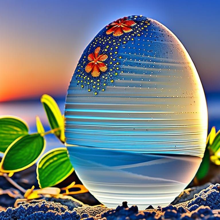 Butterflies Hatching Inside Frosted Egg on Beach