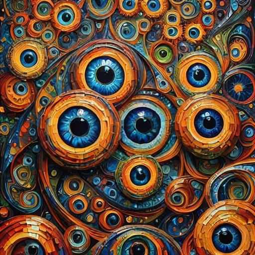 Surreal Oil Painting of a Giant Eyeball on a Deserted Beach