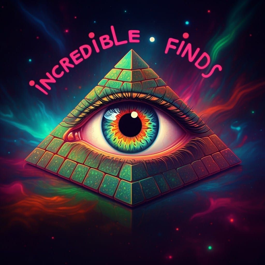 Psychedelic Glowing Eye Pyramid in Neon Scene