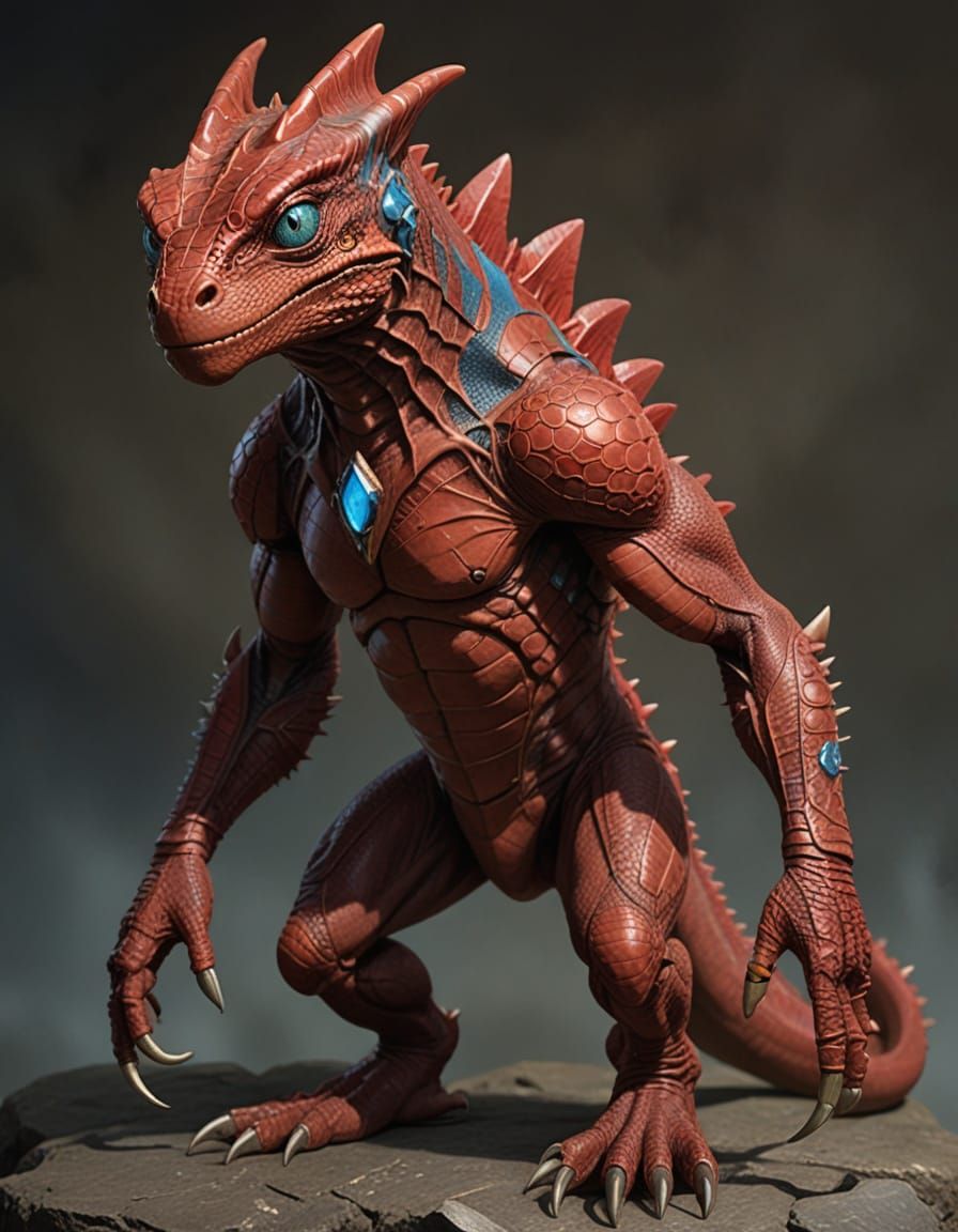 Ancient Red Skinned Lizard Warrior