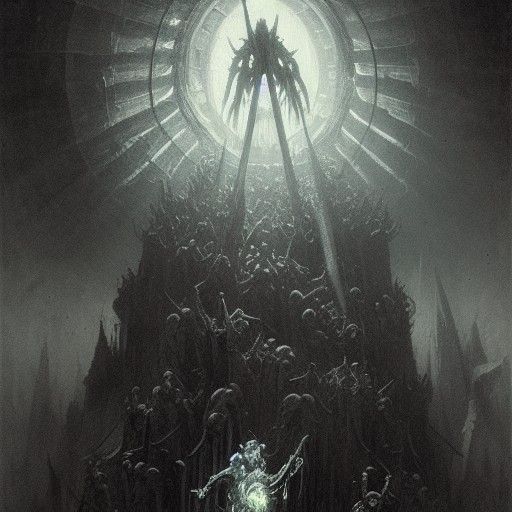 Terrifying Lord of Destruction in Engraving Style