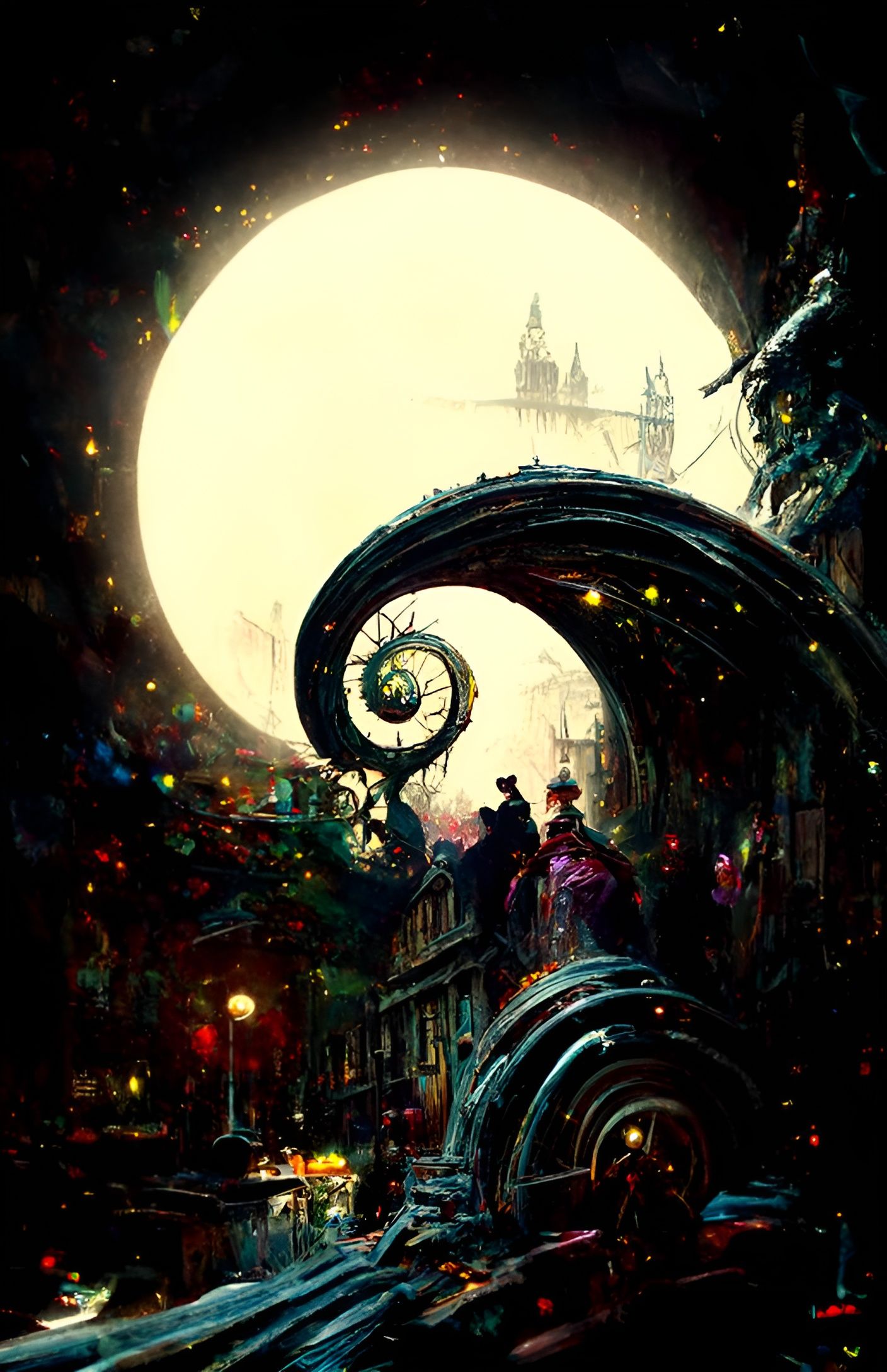 Spiraling Victorian London Under the Moon
