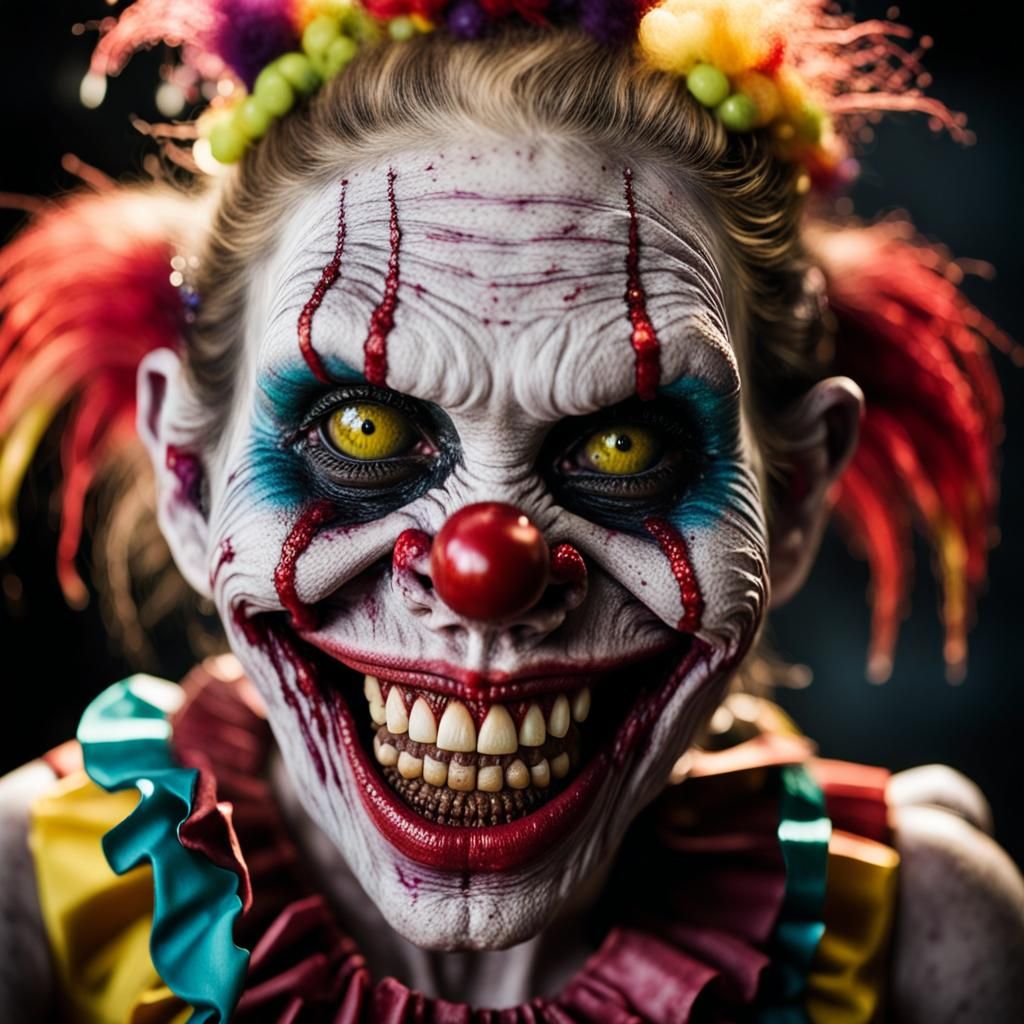 Vivid Close-Up Portrait of a Zombie Monkey Monster Woman wit...