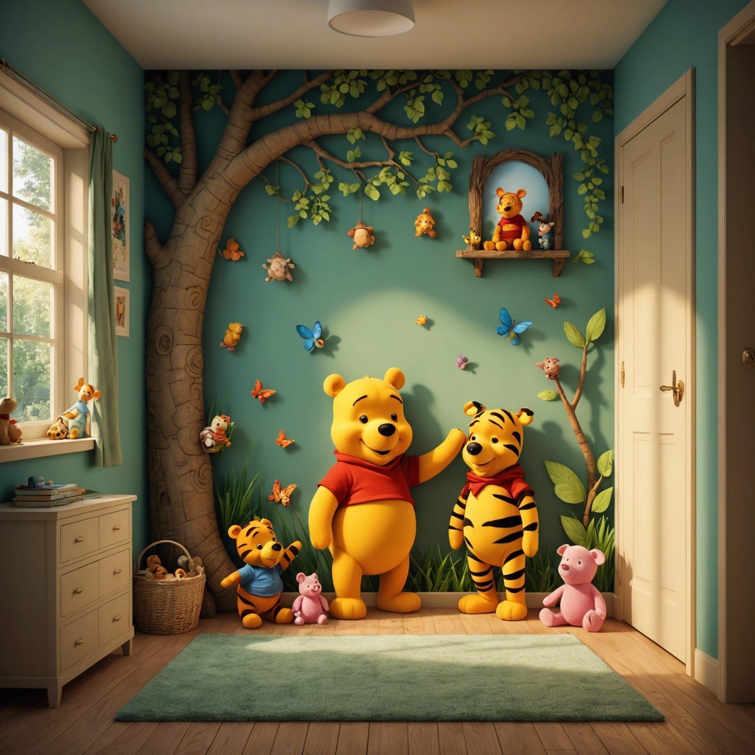 Whimsical Winnie the Pooh Scene in Child's Room