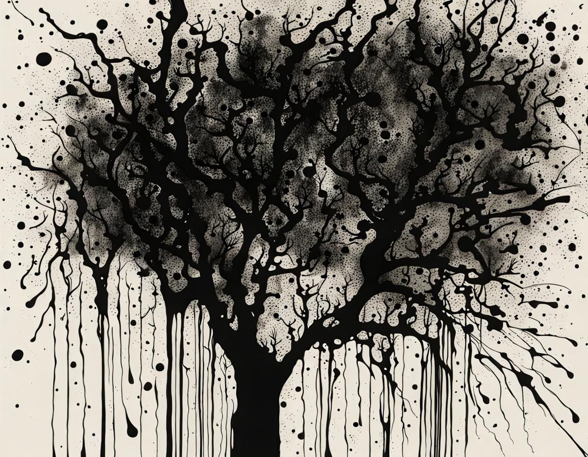 Abstract Ink Splatter in Film Noir Deco Style