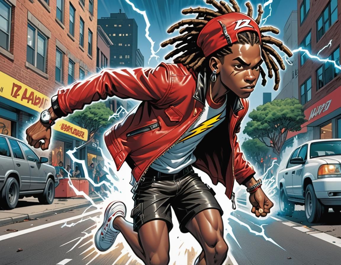 Superspeed African-American Boy in Comic Book Style