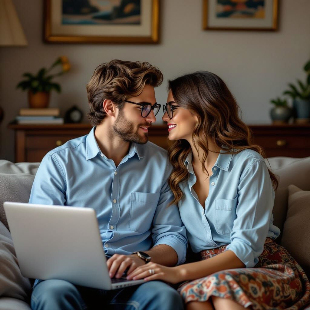 Romantic Apartment Kiss in Photorealistic Style