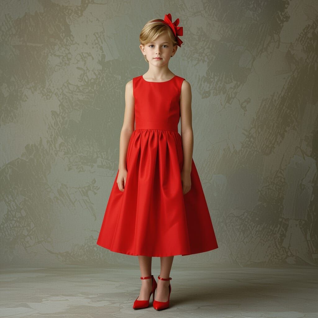 Confident Boy in Red Dress: A Photorealistic Portrait