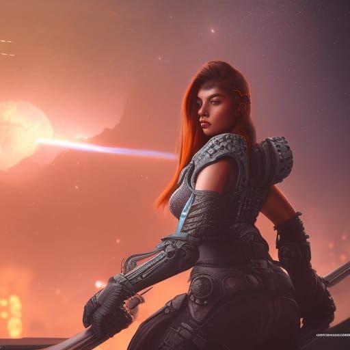 Detailed Female Space Warrior in Fantasy Art