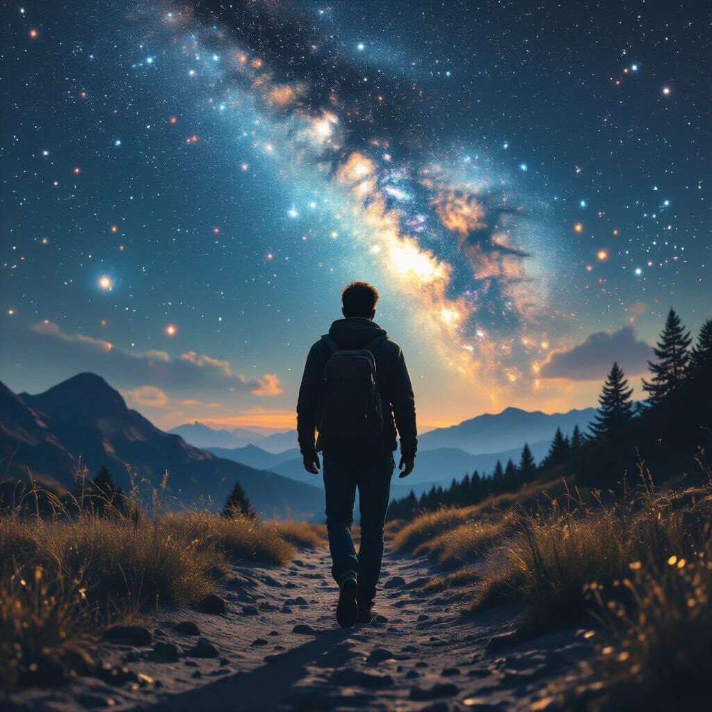 Iridescent Night Walker in Hyperrealistic Style