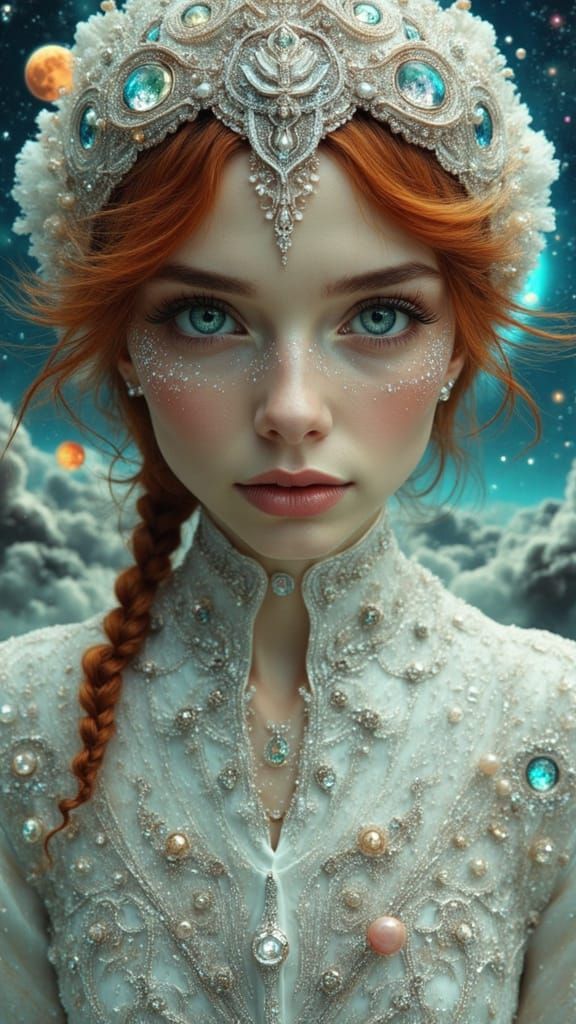 Ethereal Cosmic Goddess in Shimmering Silver Coat