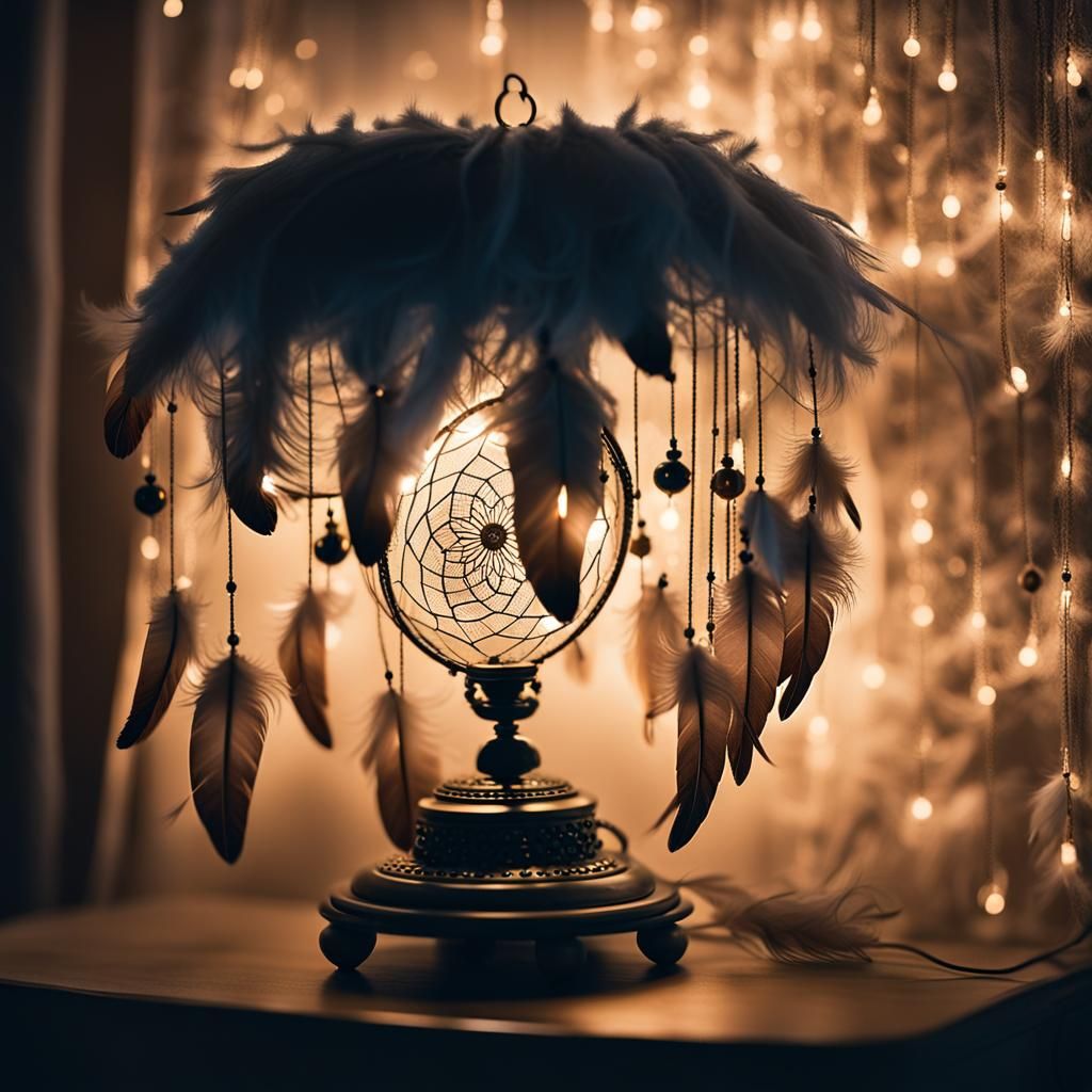 Ethereal Dreamcatcher Lamp in Surrealist Style