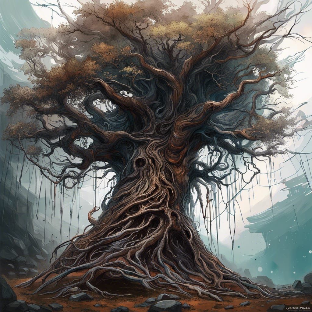 Magnificent Scrap Metal Tree: Acrylic Fantasy Art