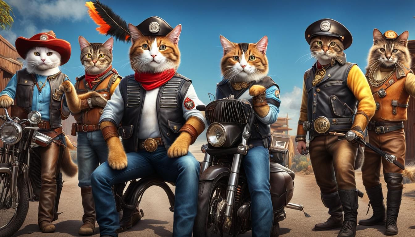 Cats as Village People in 80s Style