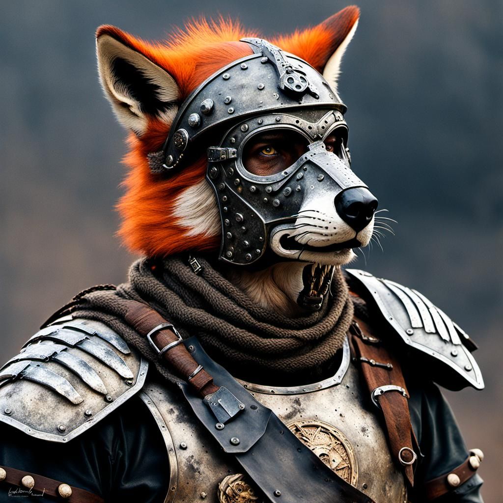 Post-Apocalyptic Roman Soldier in Cyberpunk City