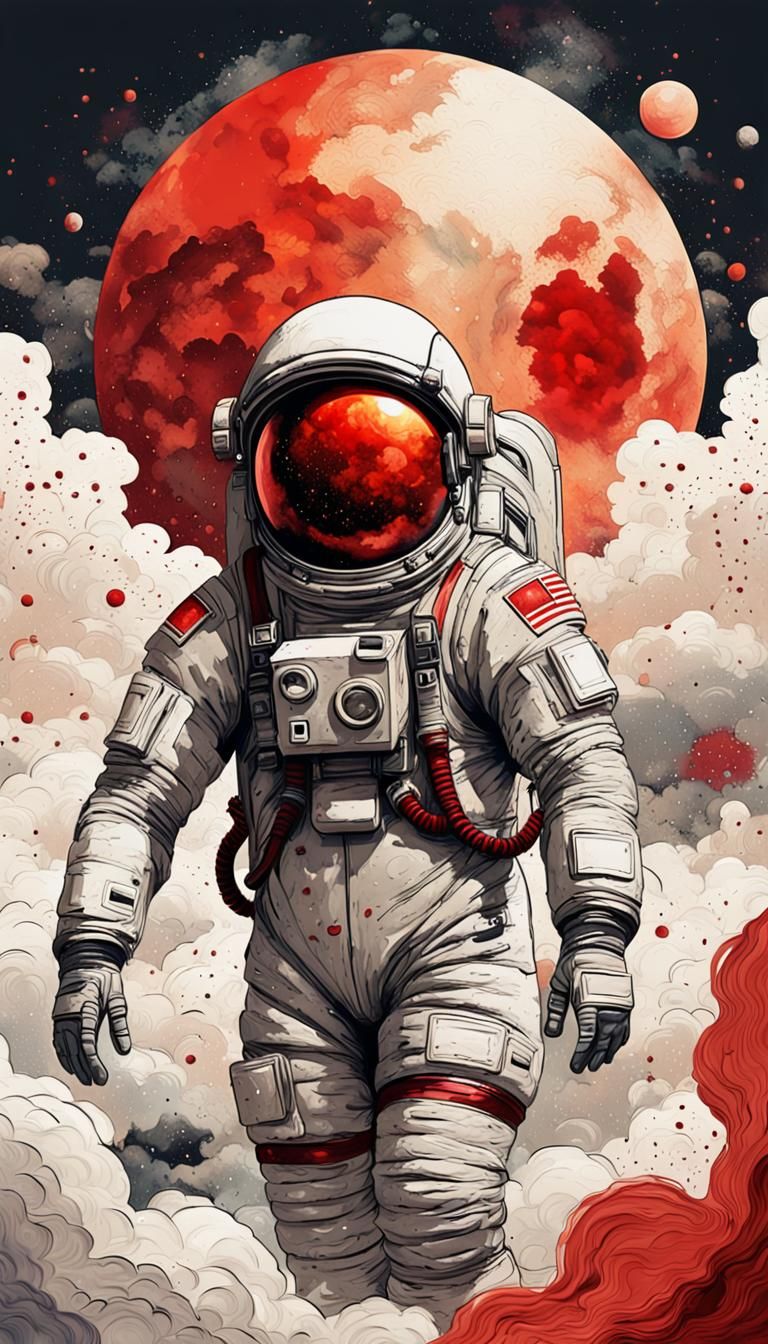 Astronaut near Venus in Muted Chinese Ink Painting