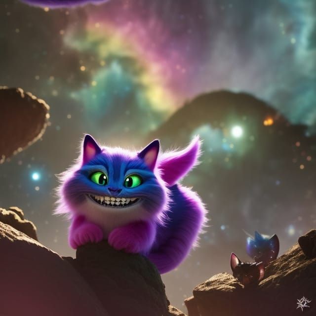 Galaxy Cheshire Cat on Alien Planet as 3D Digital Art