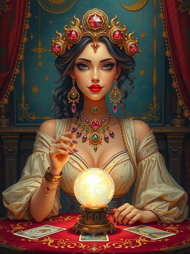 Mystical Woman with Crystal Ball in Burtonesque Style