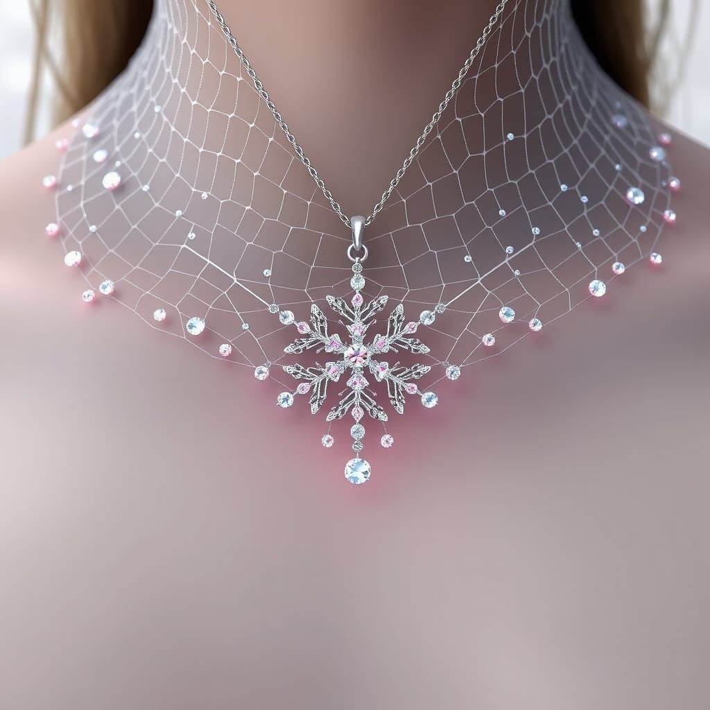 Ethereal Silver and White Gold Spider Web Necklace in Soft G...