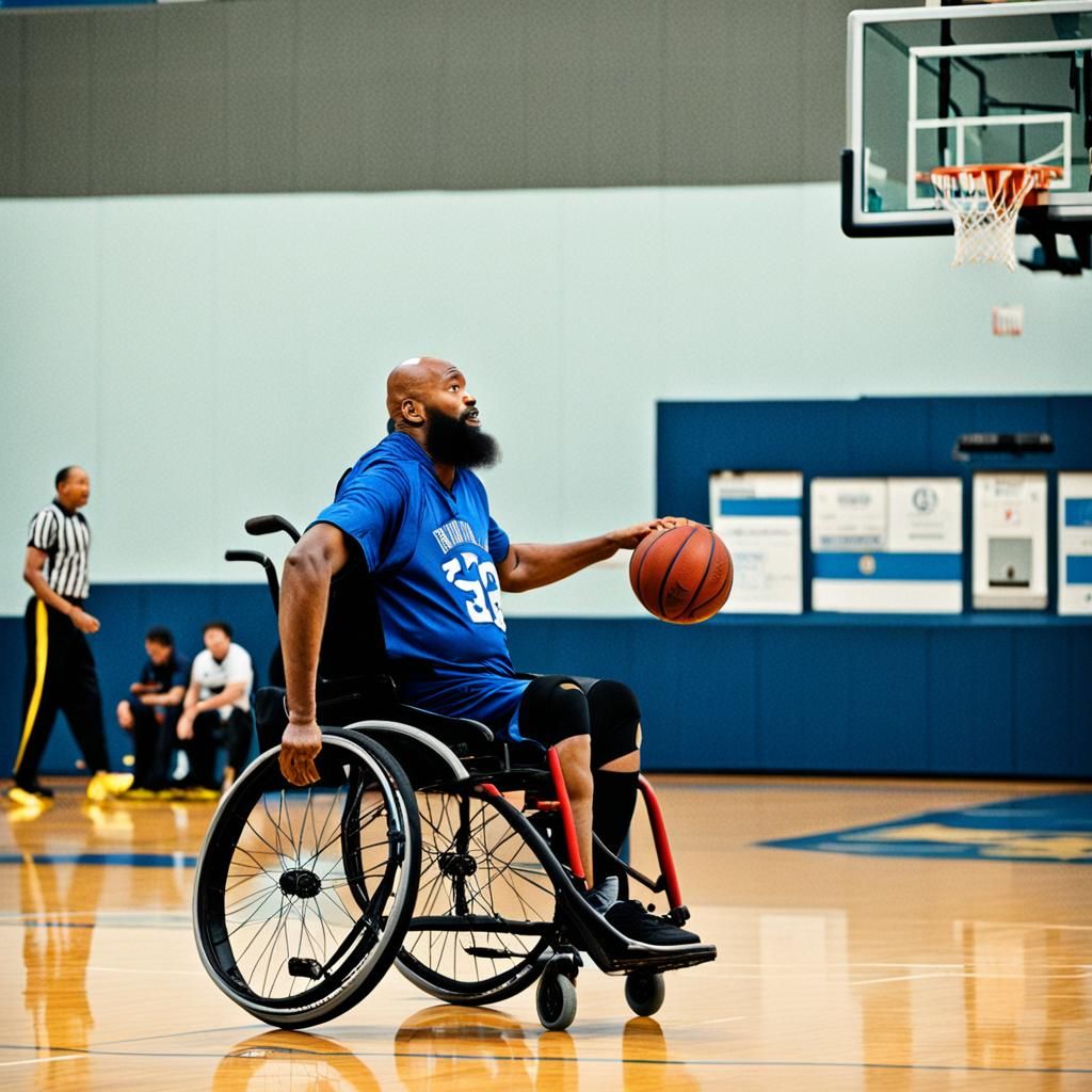 Disabled Athlete Playing Basketball in Wheelchair