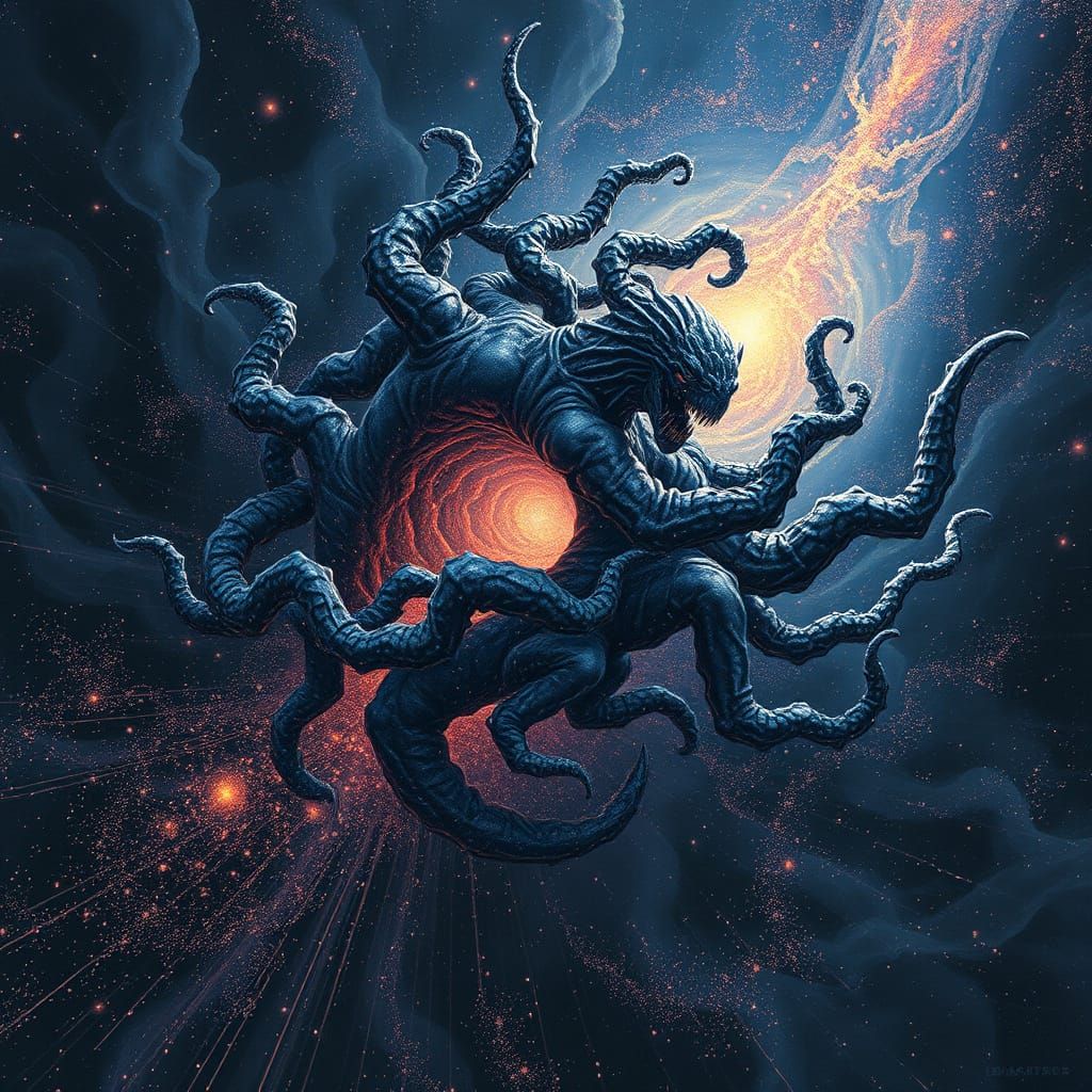 Ethereal Eldritch Portal Monsters in Iridescent Blackness