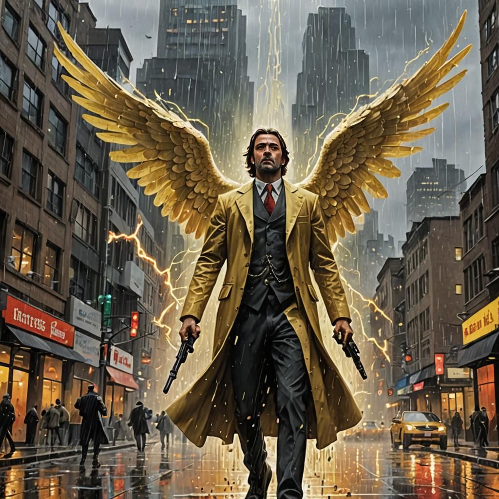 Angel Gabriel Raining Brimstone on Modern City