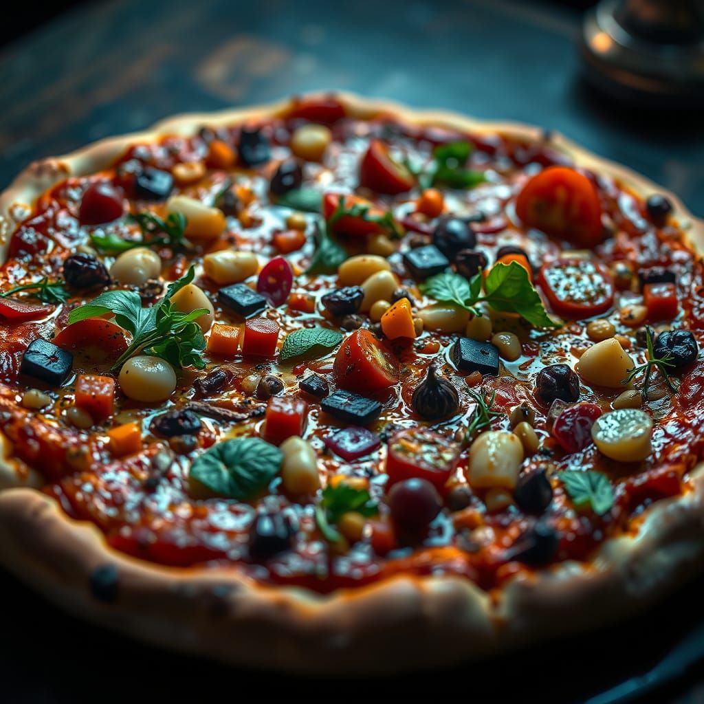 Exotic Pizza Toppings in Hyperrealistic HDR Style