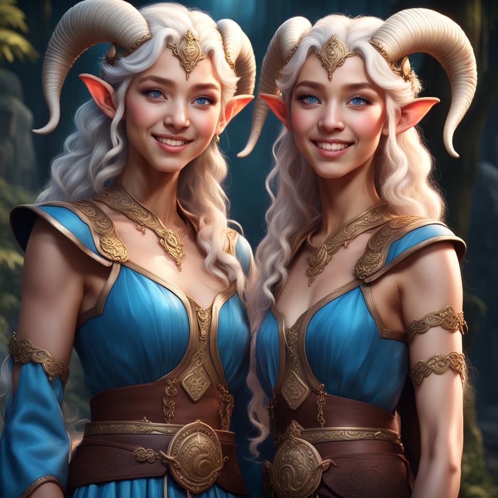 Smiling Fairy Princess Twins in Detailed Digital Painting