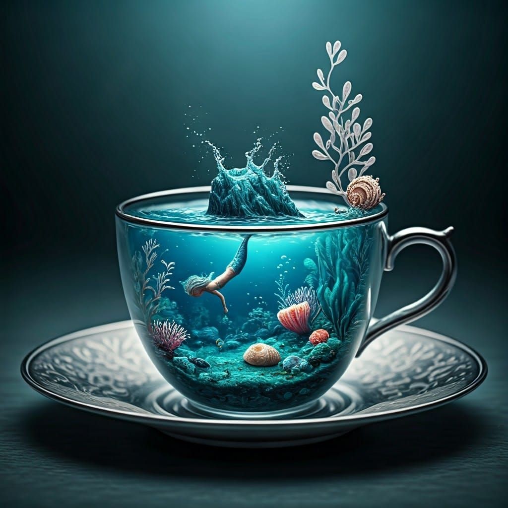 Miniature Mermaid in Teacup Aquatic Village