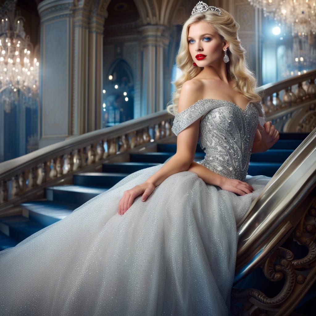 Beautiful Blond Princess in Jeweled Ball Gown