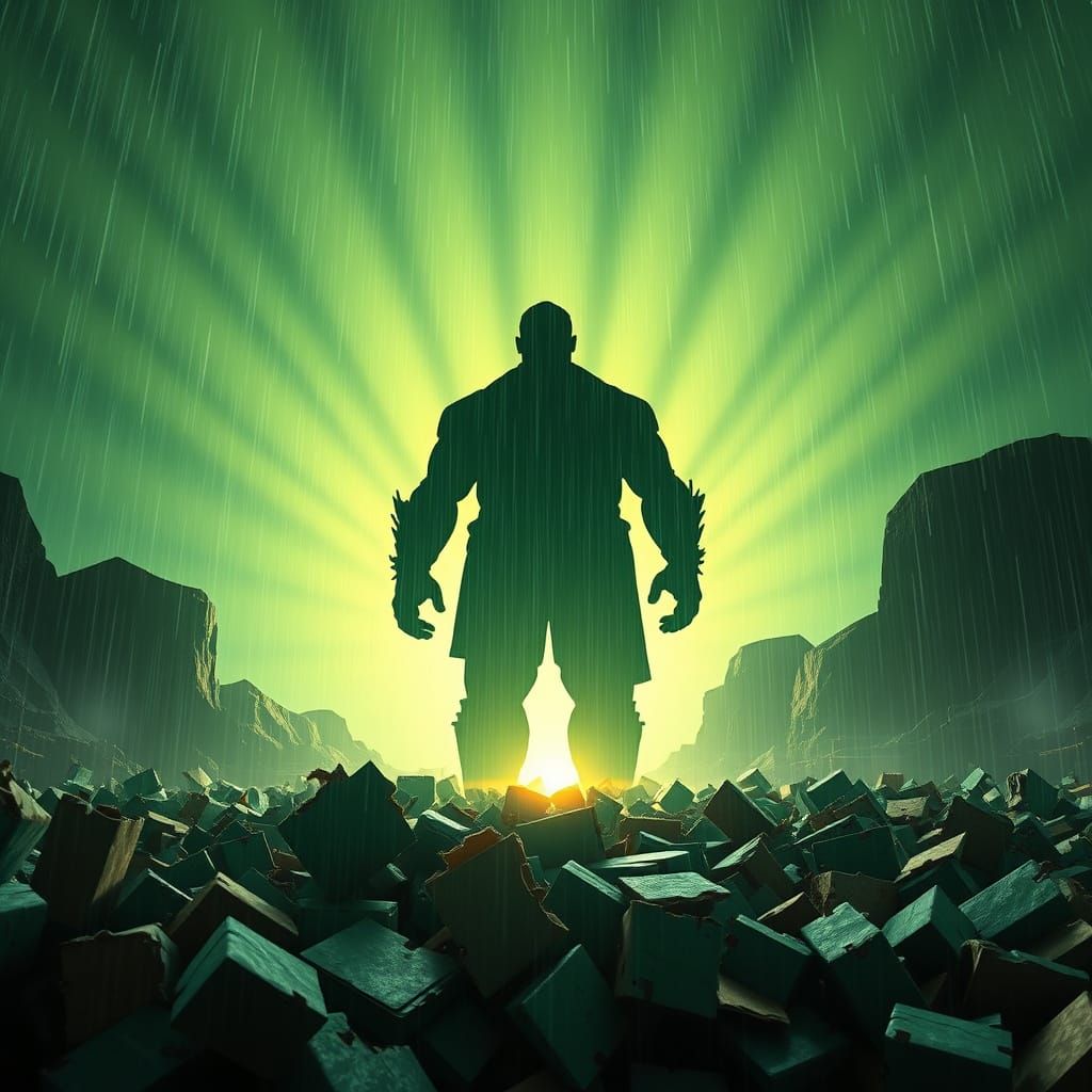 Silhouette in Torrential Rain: Pixar-Inspired 3D Art