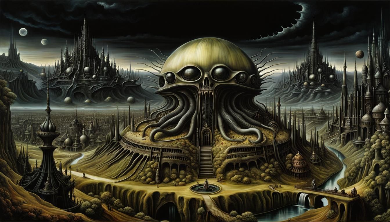 Surreal Monster Landscape in Giger Style